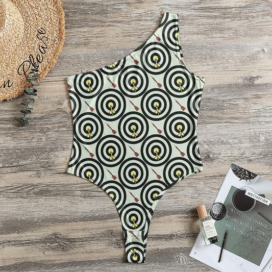 Dartboard Cartoon Pattern Print One Shoulder Bodysuit