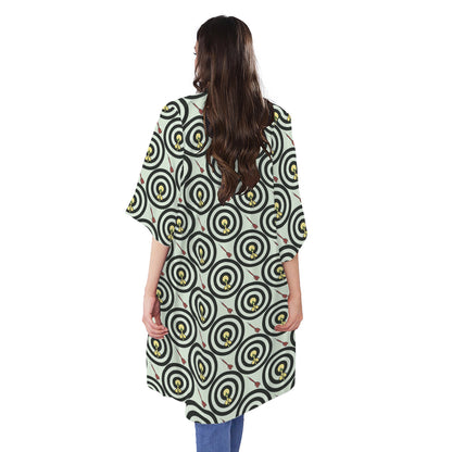 Dartboard Cartoon Pattern Print Open Front Beach Cover Up