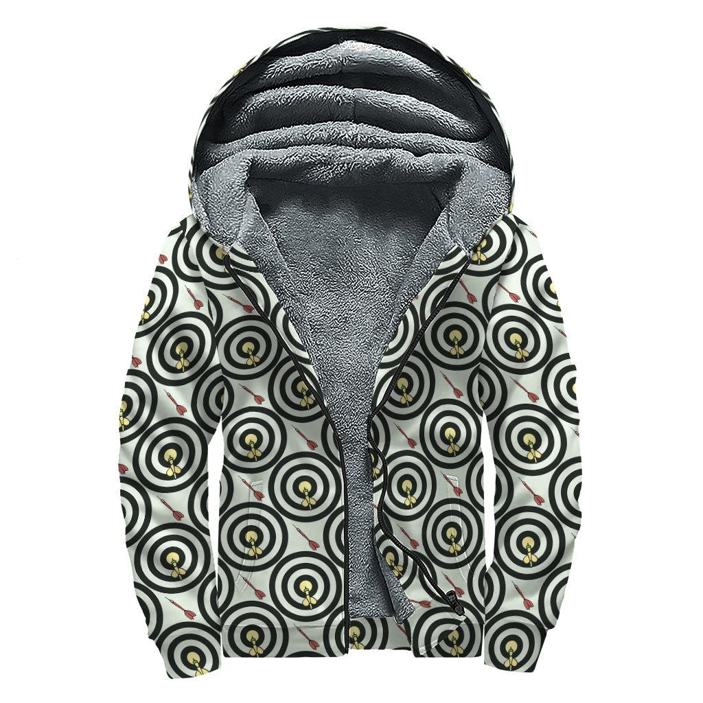 Dartboard Cartoon Pattern Print Sherpa Lined Zip Up Hoodie