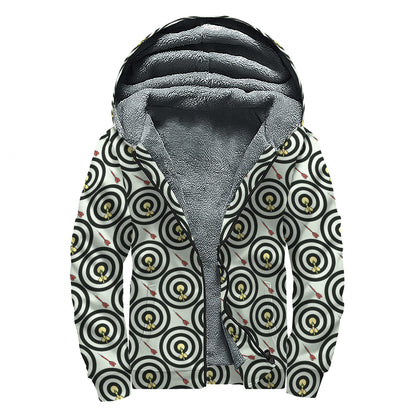 Dartboard Cartoon Pattern Print Sherpa Lined Zip Up Hoodie