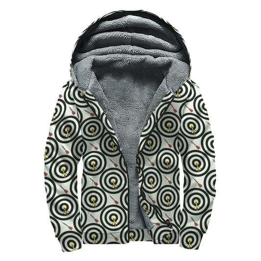 Dartboard Cartoon Pattern Print Sherpa Lined Zip Up Hoodie