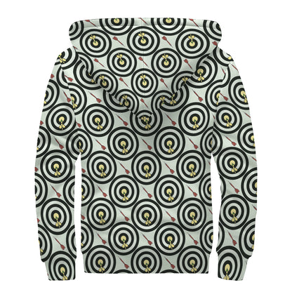 Dartboard Cartoon Pattern Print Sherpa Lined Zip Up Hoodie