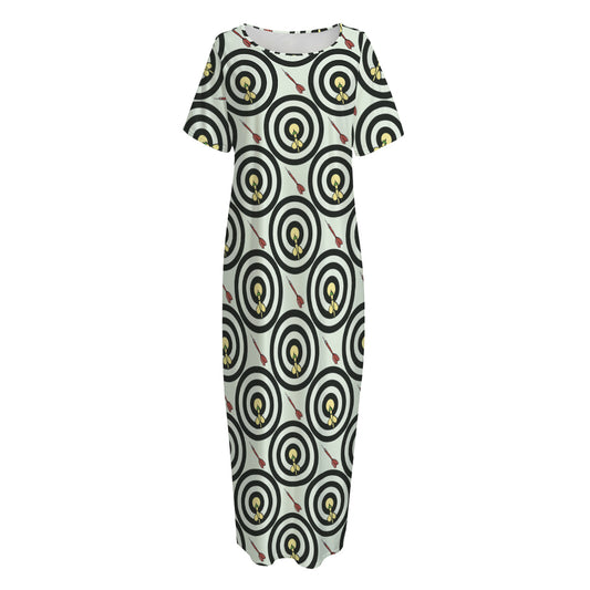 Dartboard Cartoon Pattern Print Short Sleeve Long Nightdress