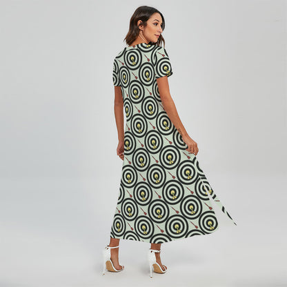 Dartboard Cartoon Pattern Print Short Sleeve Maxi Dress