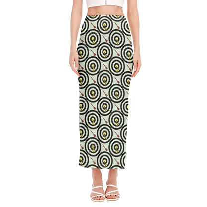 Dartboard Cartoon Pattern Print Side Slit Maxi Skirt