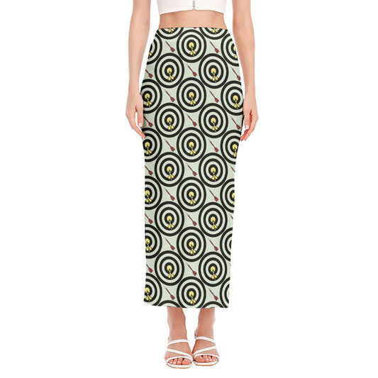 Dartboard Cartoon Pattern Print Side Slit Maxi Skirt