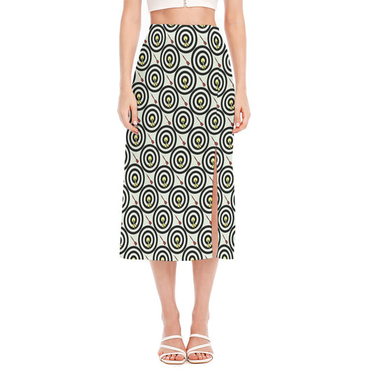 Dartboard Cartoon Pattern Print Side Slit Midi Skirt