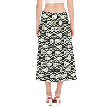 Dartboard Cartoon Pattern Print Side Slit Midi Skirt
