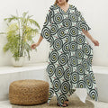 Dartboard Cartoon Pattern Print Silk V-Neck Kaftan Dress