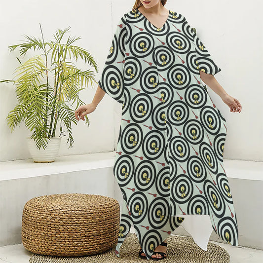 Dartboard Cartoon Pattern Print Silk V-Neck Kaftan Dress