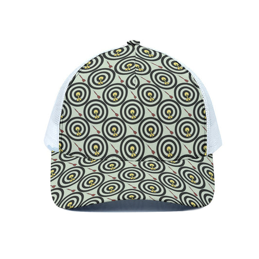 Dartboard Cartoon Pattern Print White Mesh Trucker Cap