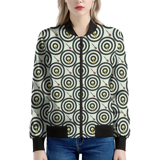 Dartboard Cartoon Pattern Print Women's Bomber Jacket