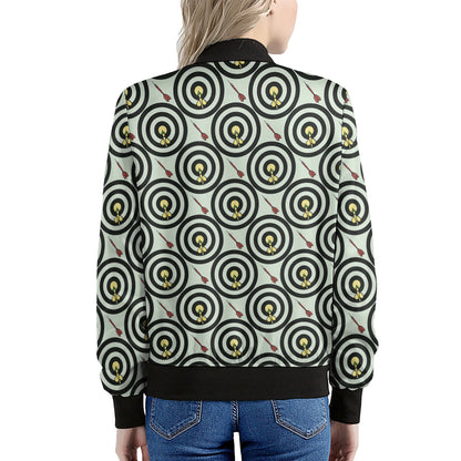 Dartboard Cartoon Pattern Print Women's Bomber Jacket