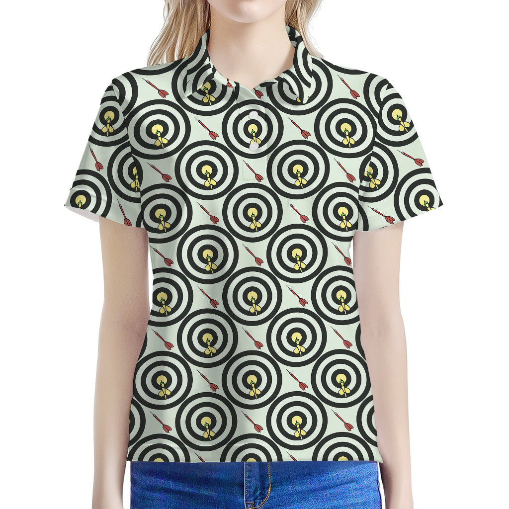 Dartboard Cartoon Pattern Print Women's Polo Shirt