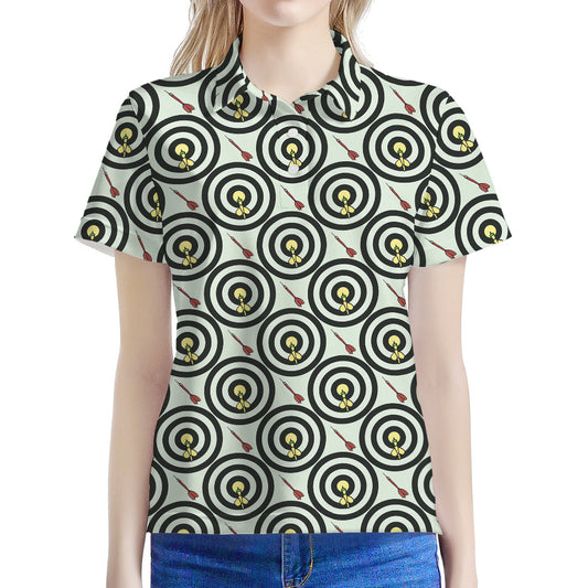 Dartboard Cartoon Pattern Print Women's Polo Shirt