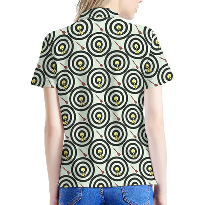 Dartboard Cartoon Pattern Print Women's Polo Shirt