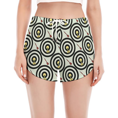 Dartboard Cartoon Pattern Print Women's Split Running Shorts