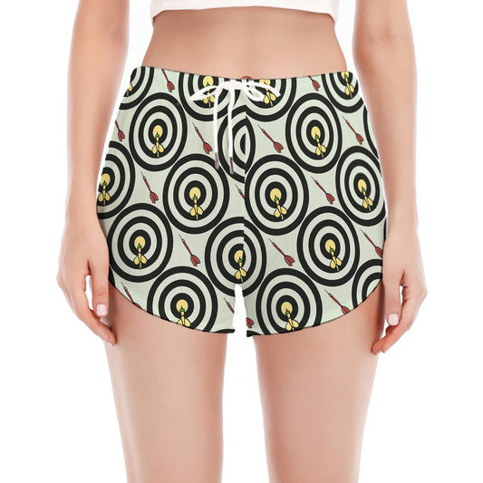 Dartboard Cartoon Pattern Print Women's Split Running Shorts