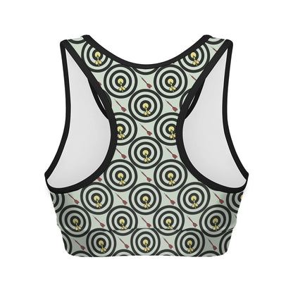 Dartboard Cartoon Pattern Print Women's Sports Bra
