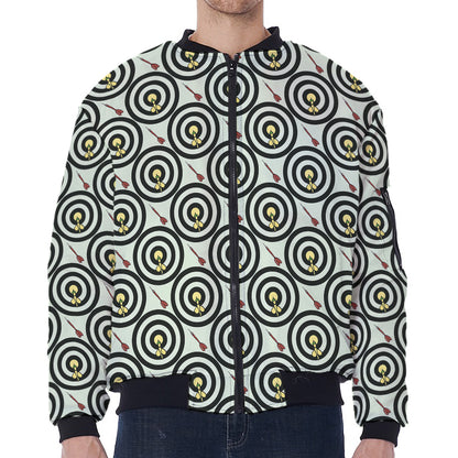 Dartboard Cartoon Pattern Print Zip Sleeve Bomber Jacket