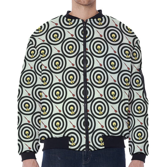 Dartboard Cartoon Pattern Print Zip Sleeve Bomber Jacket