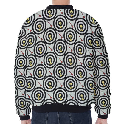 Dartboard Cartoon Pattern Print Zip Sleeve Bomber Jacket