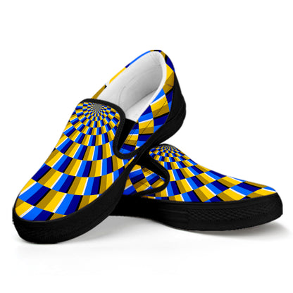 Dartboard Moving Optical Illusion Black Slip On Sneakers
