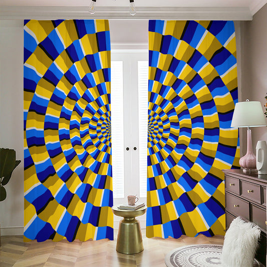 Dartboard Moving Optical Illusion Blackout Pencil Pleat Curtains