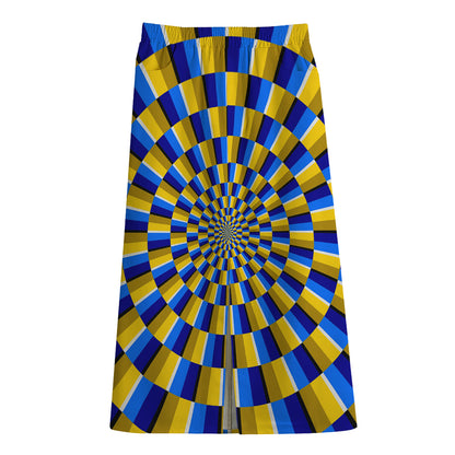 Dartboard Moving Optical Illusion Cotton Front Slit Maxi Skirt