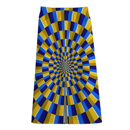 Dartboard Moving Optical Illusion Cotton Front Slit Maxi Skirt