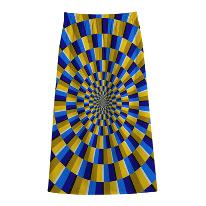 Dartboard Moving Optical Illusion Cotton Front Slit Maxi Skirt