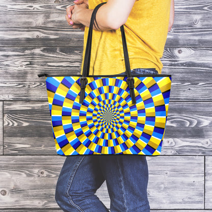 Dartboard Moving Optical Illusion Leather Tote Bag