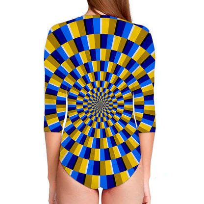 Dartboard Moving Optical Illusion Long Sleeve Swimsuit