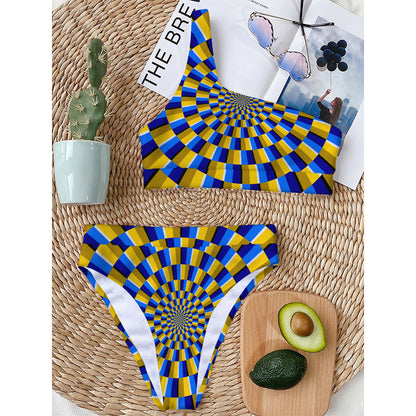 Dartboard Moving Optical Illusion One Shoulder Bikini Top