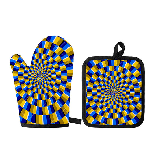 Dartboard Moving Optical Illusion Oven Mitt And Pot Holder Set