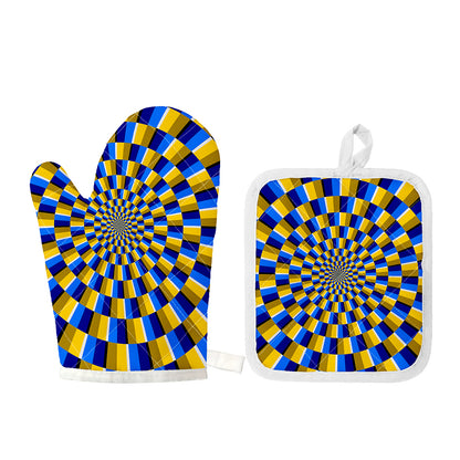 Dartboard Moving Optical Illusion Oven Mitt And Pot Holder Set