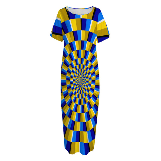 Dartboard Moving Optical Illusion Short Sleeve Long Nightdress