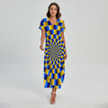 Dartboard Moving Optical Illusion Short Sleeve Maxi Dress