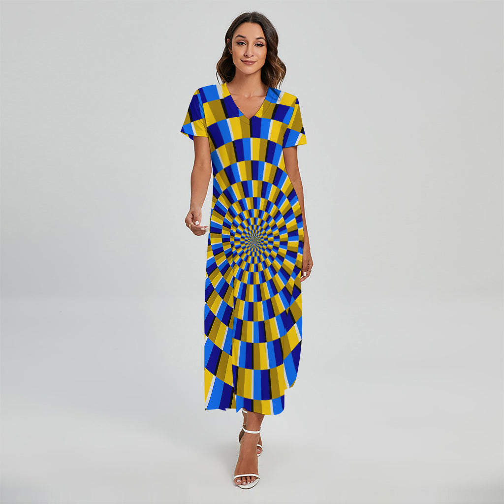 Dartboard Moving Optical Illusion Short Sleeve Maxi Dress