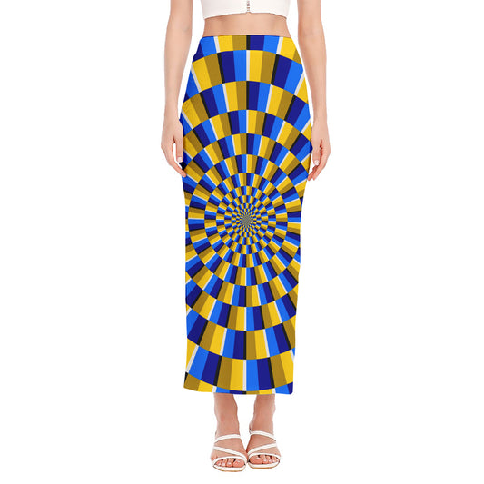 Dartboard Moving Optical Illusion Side Slit Maxi Skirt