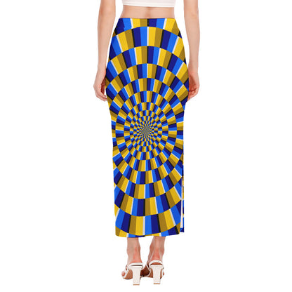 Dartboard Moving Optical Illusion Side Slit Maxi Skirt