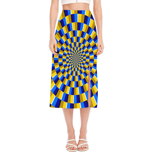 Dartboard Moving Optical Illusion Side Slit Midi Skirt