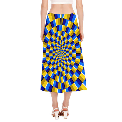 Dartboard Moving Optical Illusion Side Slit Midi Skirt
