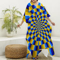 Dartboard Moving Optical Illusion Silk V-Neck Kaftan Dress