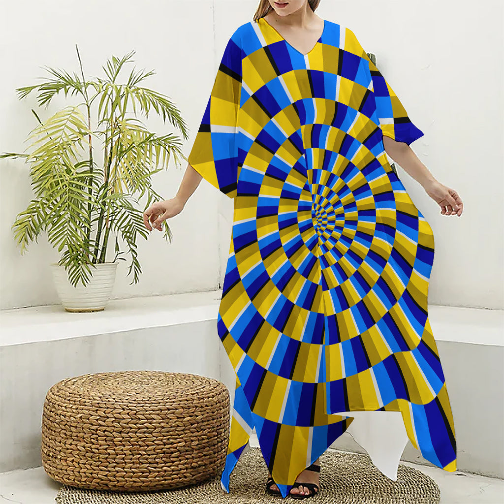 Dartboard Moving Optical Illusion Silk V-Neck Kaftan Dress