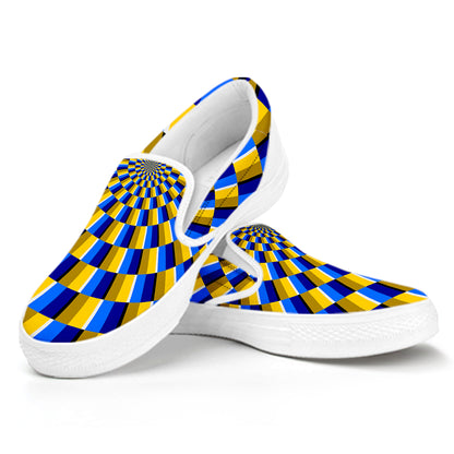Dartboard Moving Optical Illusion White Slip On Sneakers