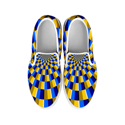 Dartboard Moving Optical Illusion White Slip On Sneakers