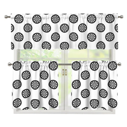 Dartboard Pattern Print 3 Piece Kitchen Curtains