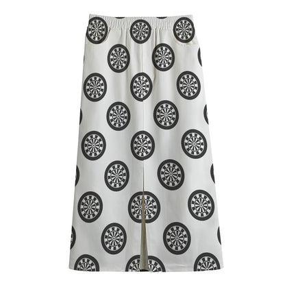 Dartboard Pattern Print Cotton Front Slit Maxi Skirt