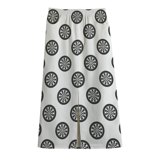 Dartboard Pattern Print Cotton Front Slit Maxi Skirt